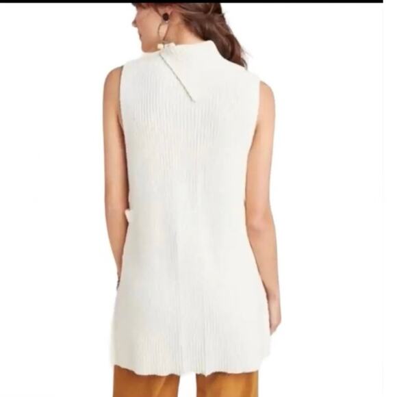 Anthropologie Alexa Sleeveless Split Mock Neck Button Sides Cream Tunic Sweater - Picture 3 of 11